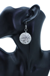 Silver White Disco Ball Dangle Earrings